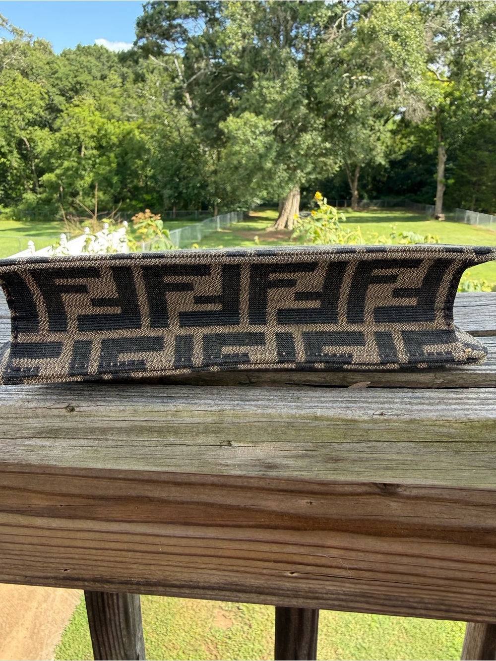 Zucca Canvas Wallet on a chain in Brown and Black with Gold Hardware - Picture 3 of 6